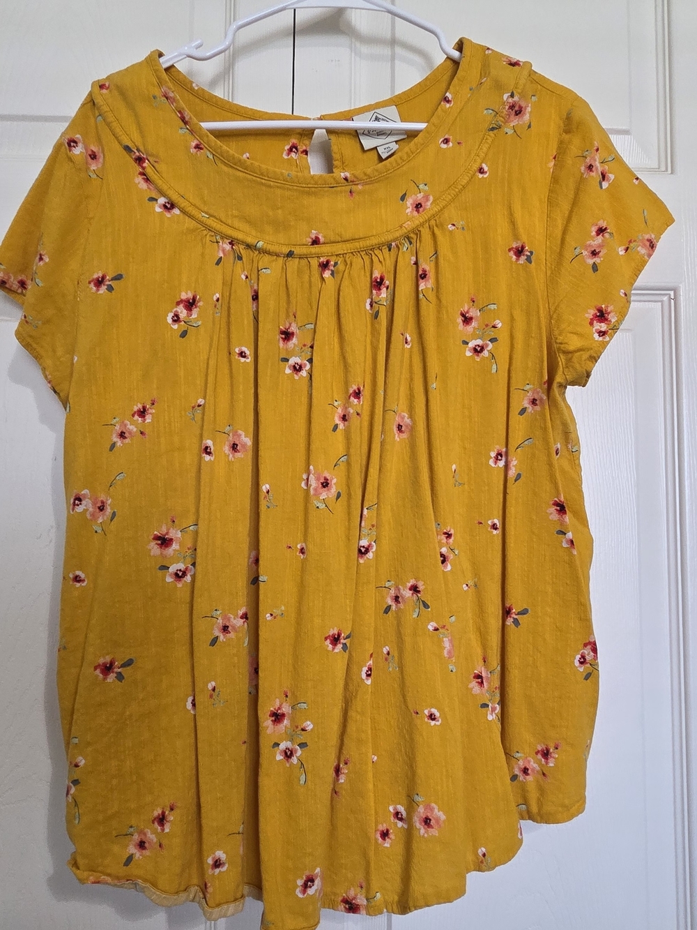 St. John's Bay Classic Mustard Yellow Floral Short Sleeve Blouse